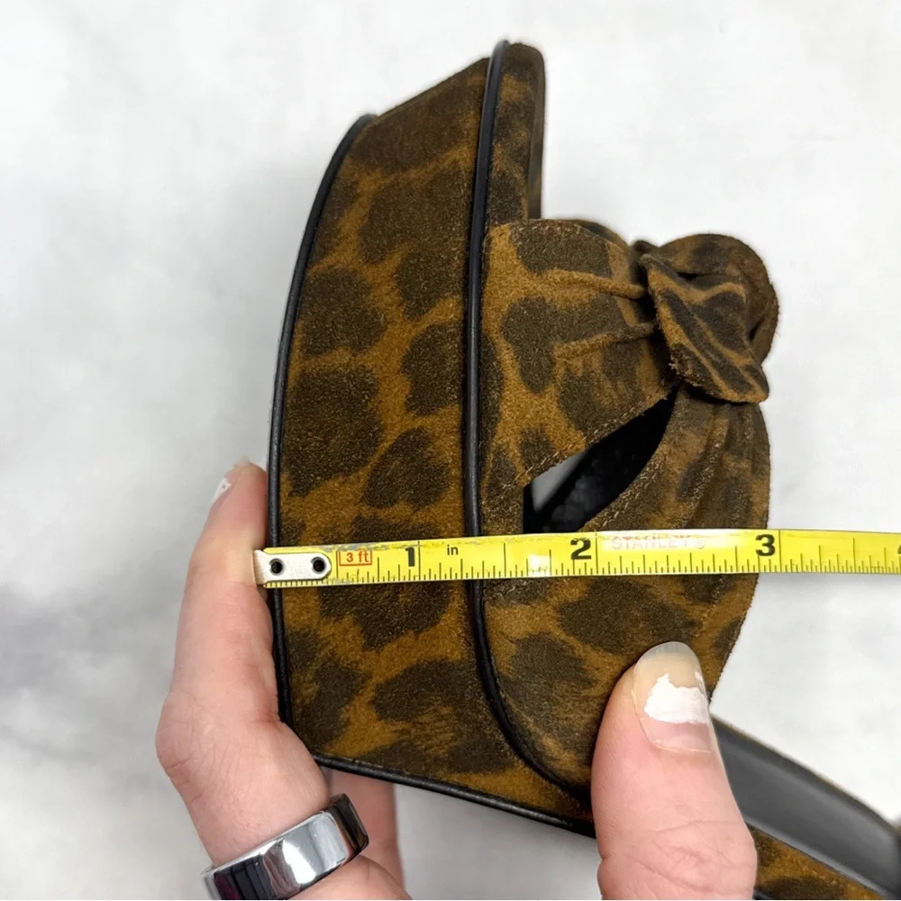 Saint Laurent Bianca Bow 105 Leopard Suede Platform Stiletto Sandal Heels Brown - Picture 15 of 16